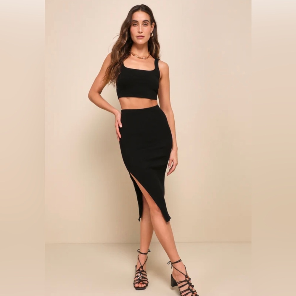 Lulus Set For Life Black Ribbed Bodycon Two-Piece Midi Dress size XS - Picture 2 of 2